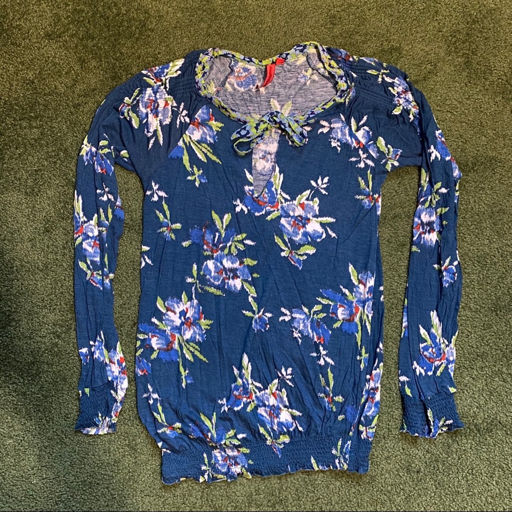 Anthropologie One September Blue Floral Top